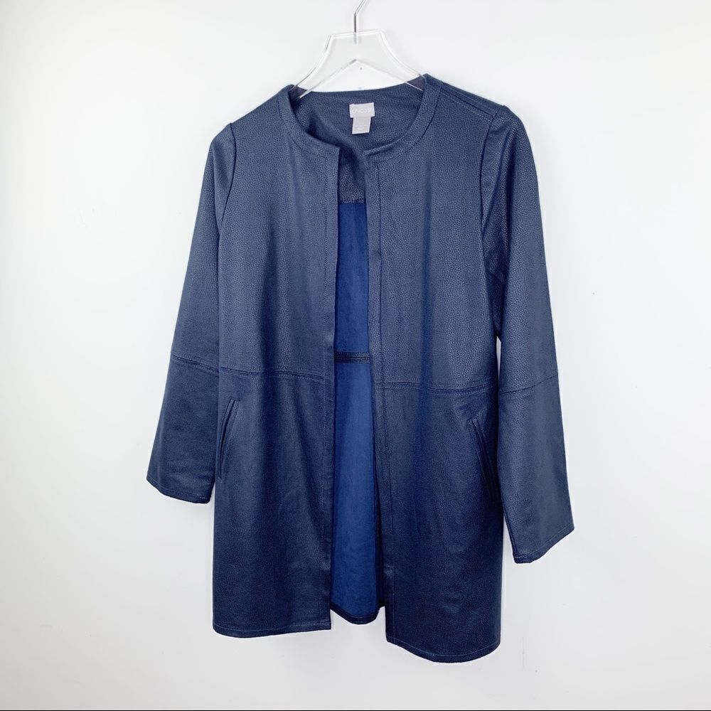 ‎Chico’s Navy Vegan Leather/Suede Jacket Topper XS/2